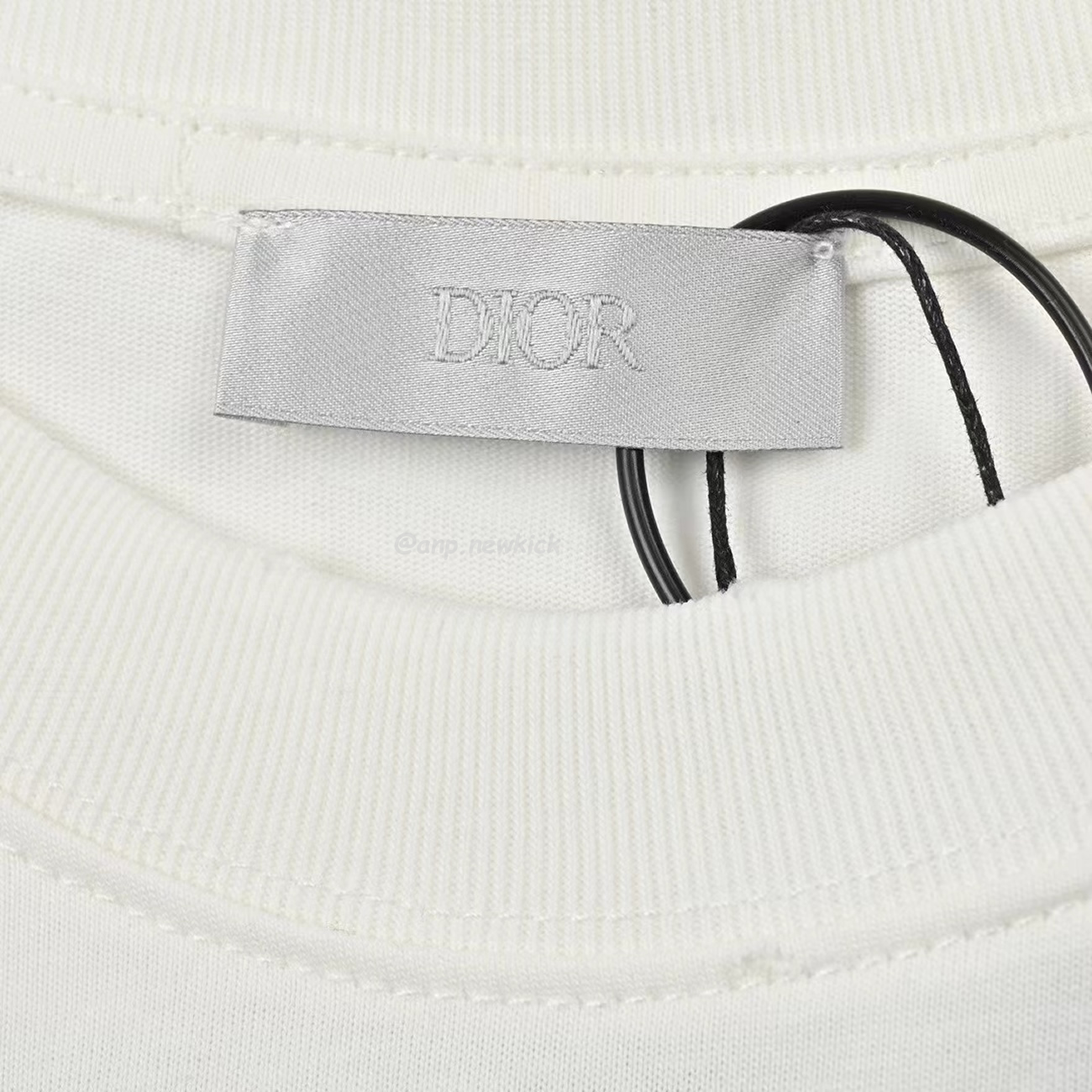 Dior Wide Body Bamboo Pure Cotton Plain Weave Fabric T Shirt White Navy (7) - newkick.vip